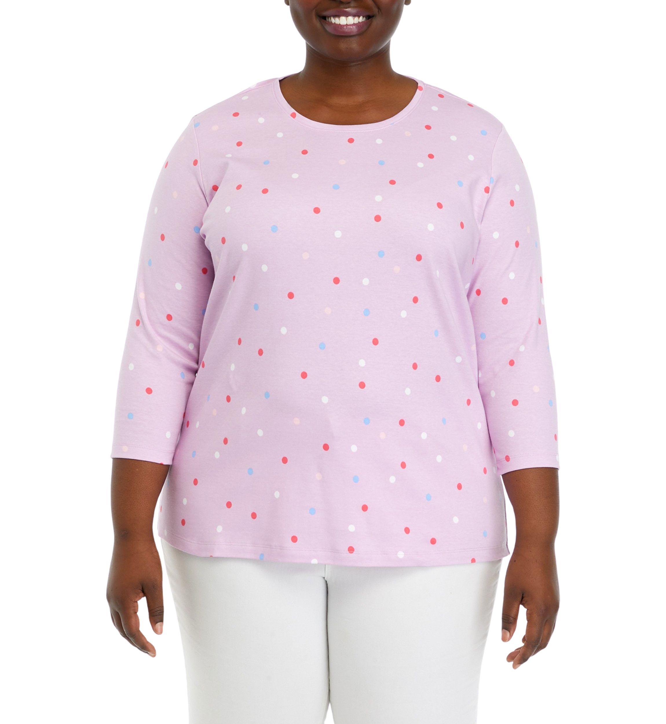 Plus Size 3/4 Sleeve Crew Neck Printed Top