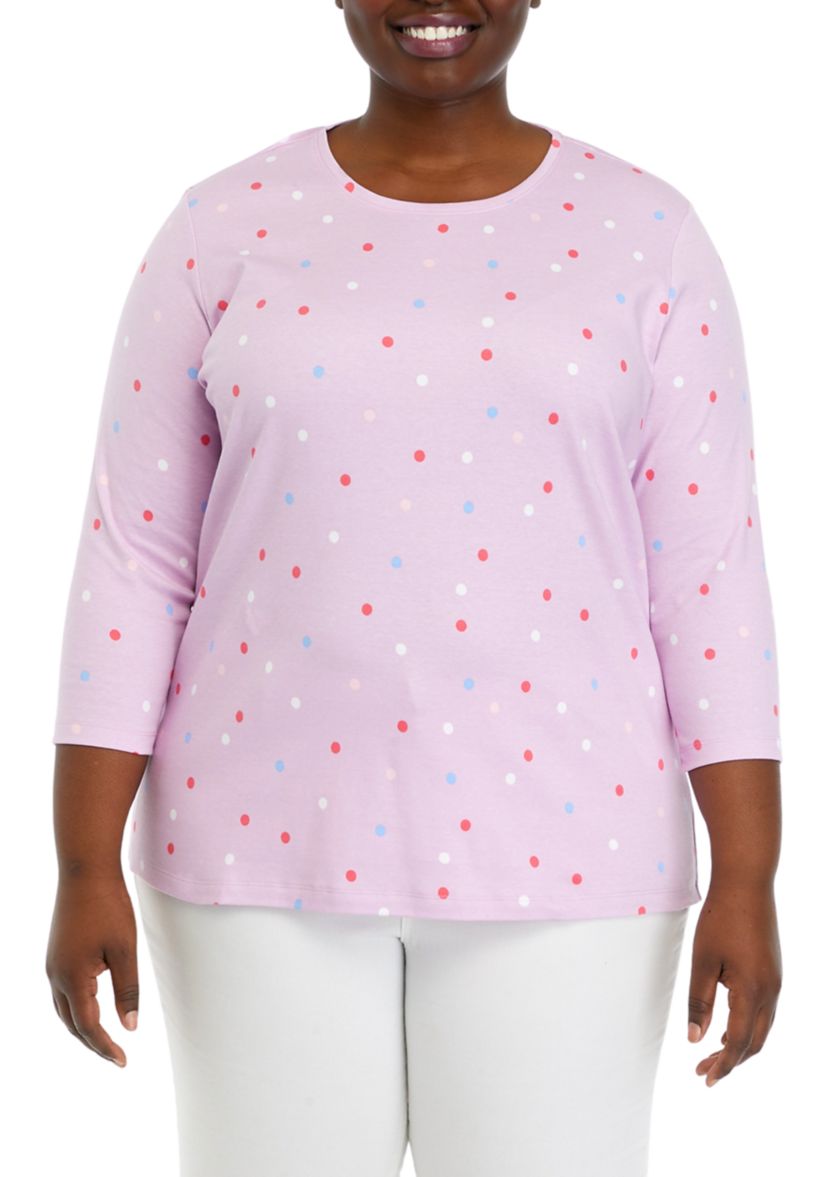 Plus Size 3/4 Sleeve Crew Neck Printed Top