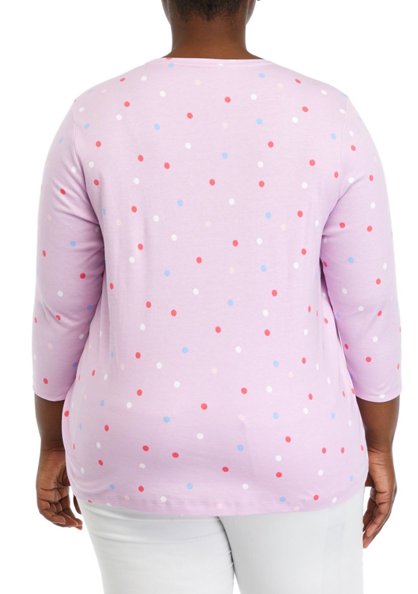 Plus Size 3/4 Sleeve Crew Neck Printed Top