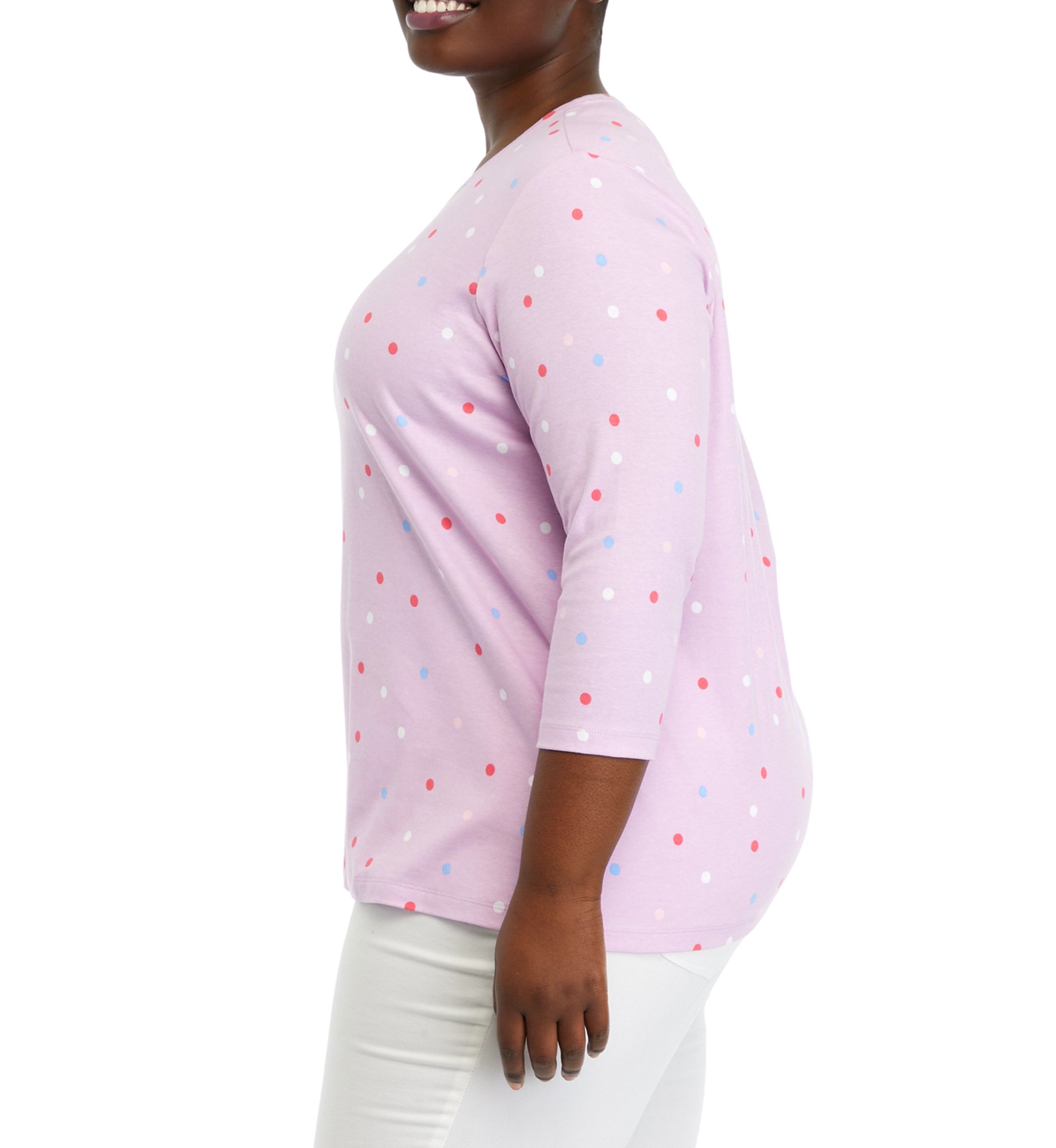 Plus Size 3/4 Sleeve Crew Neck Printed Top