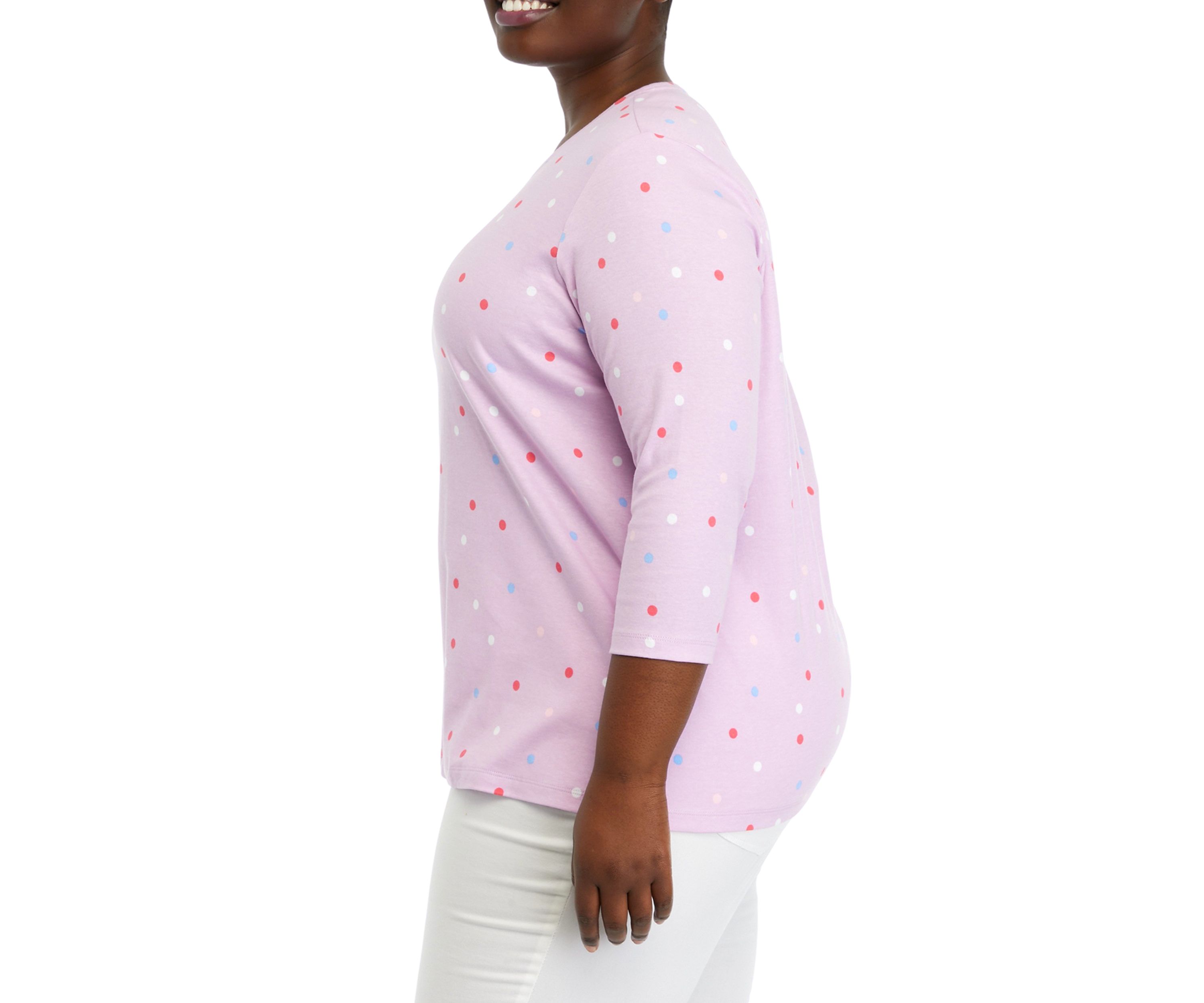 Plus Size 3/4 Sleeve Crew Neck Printed Top