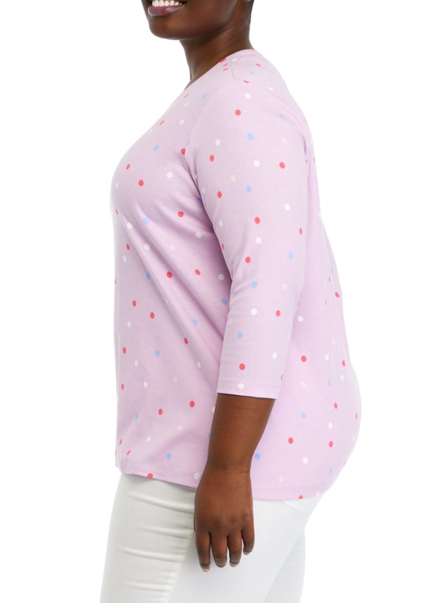 Plus Size 3/4 Sleeve Crew Neck Printed Top