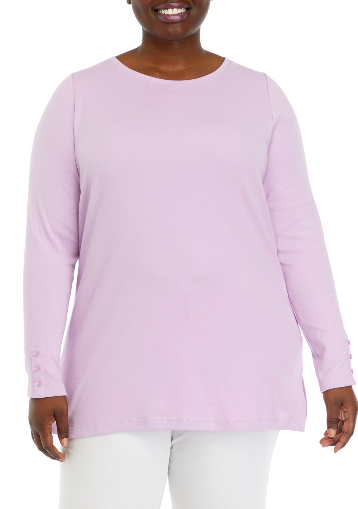Plus Size Long Sleeve Solid Tunic Top