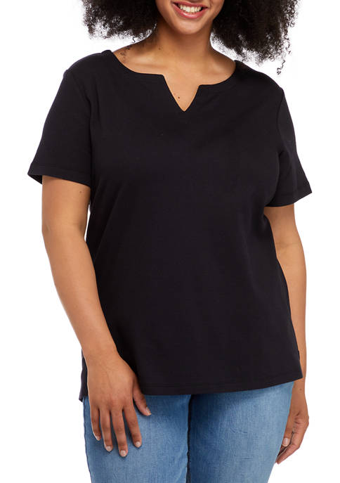Kim Rogers® Plus Size Short Sleeve Solid Notch