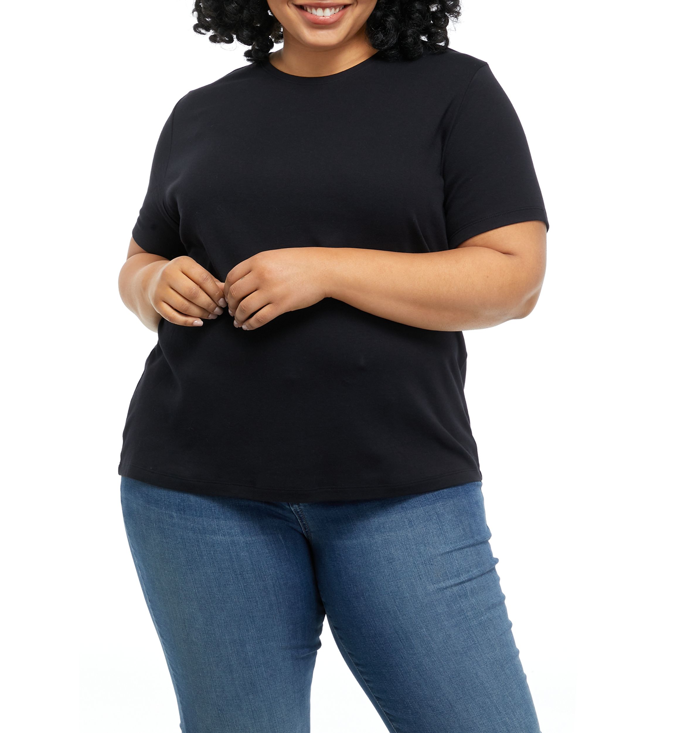 Plus Size Solid Short Sleeve Crew Neck T-Shirt