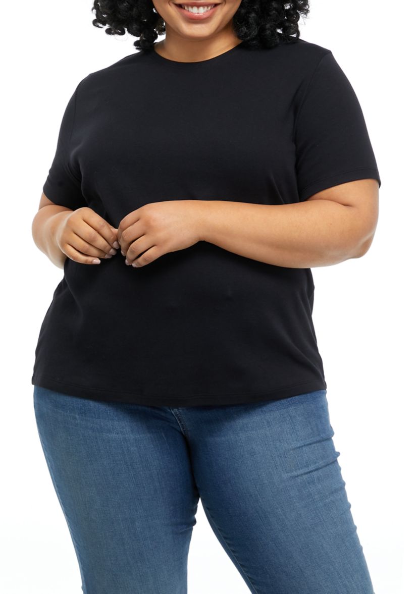 Plus Size Solid Short Sleeve Crew Neck T-Shirt