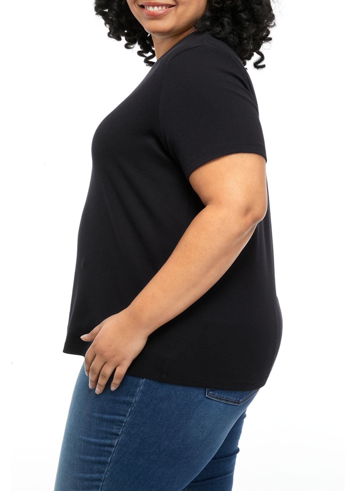 Plus Size Solid Short Sleeve Crew Neck T-Shirt