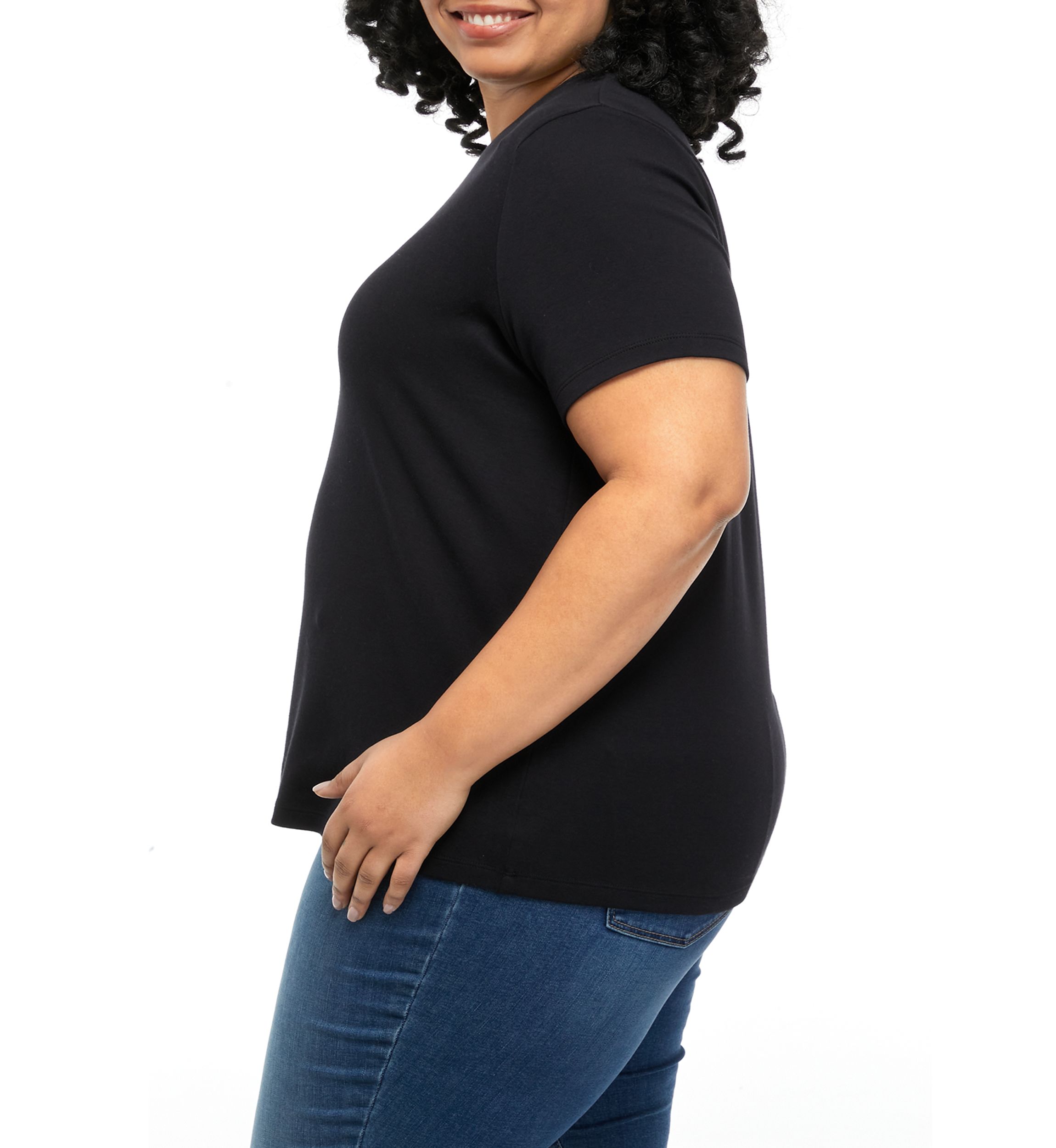 Plus Size Solid Short Sleeve Crew Neck T-Shirt