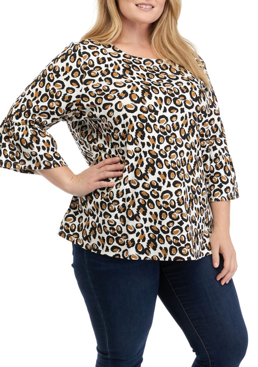 Plus Size 3/4 Sleeve Animal Printed Top 
