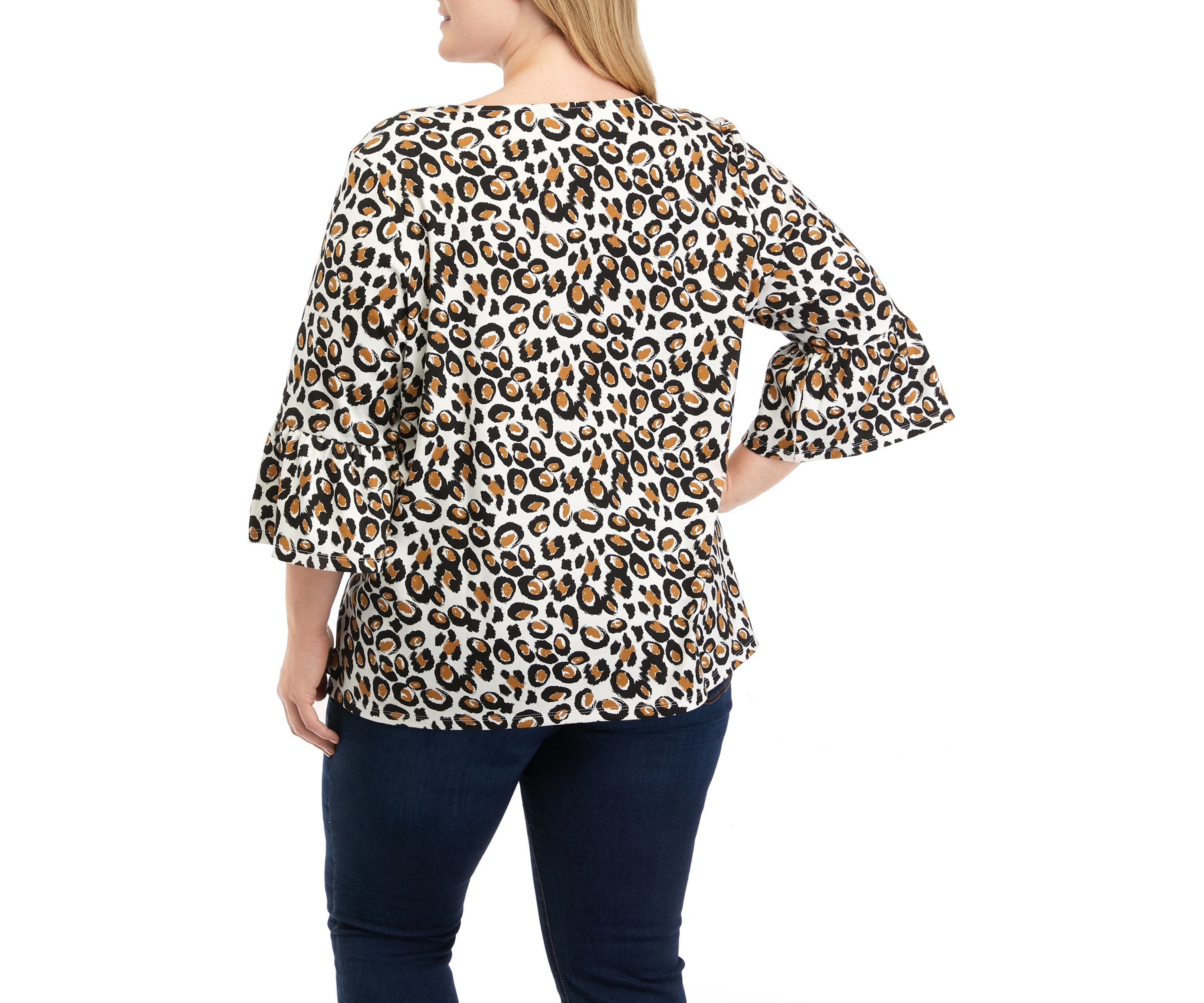 Plus Size 3/4 Sleeve Animal Printed Top 