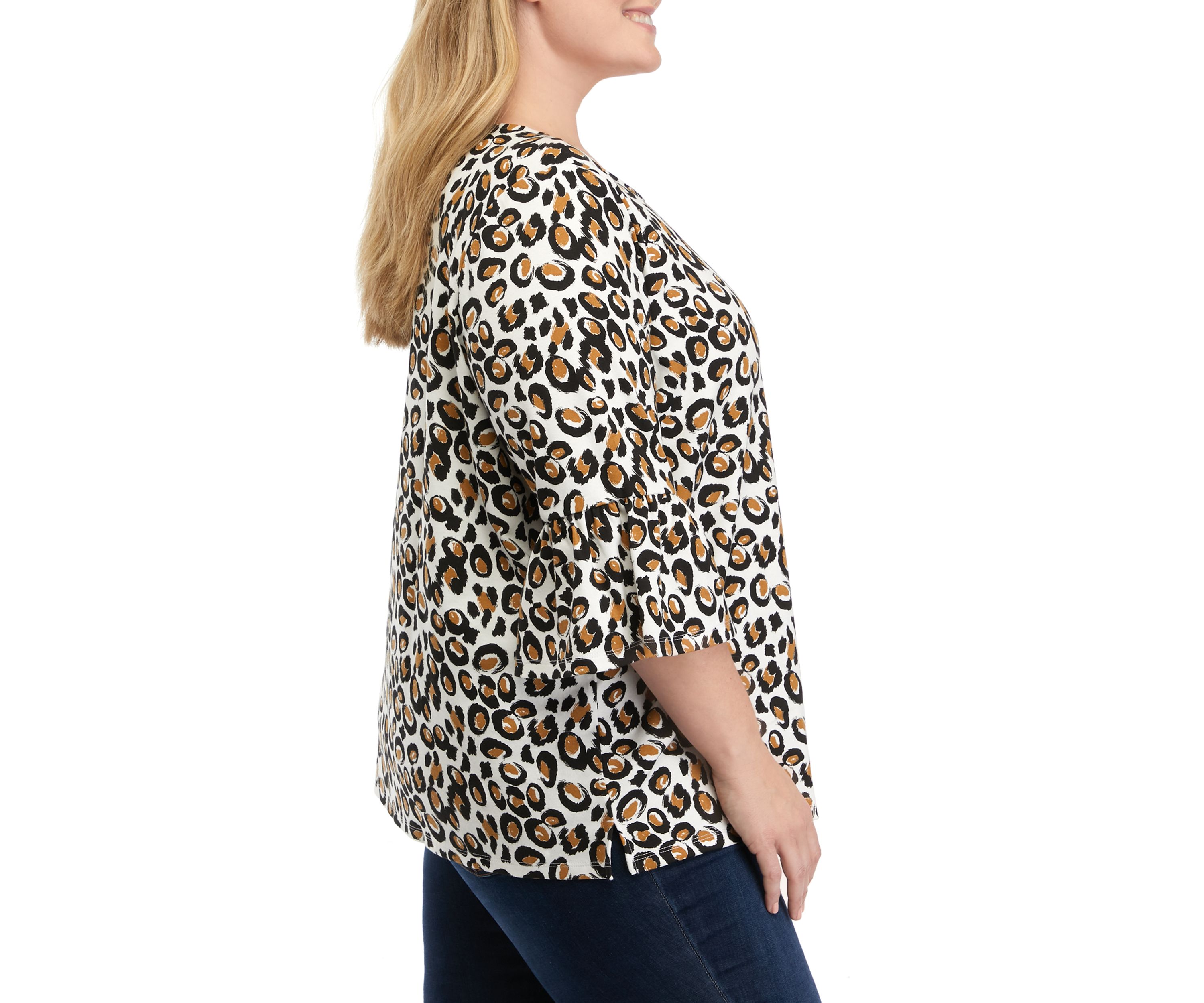 Plus Size 3/4 Sleeve Animal Printed Top 