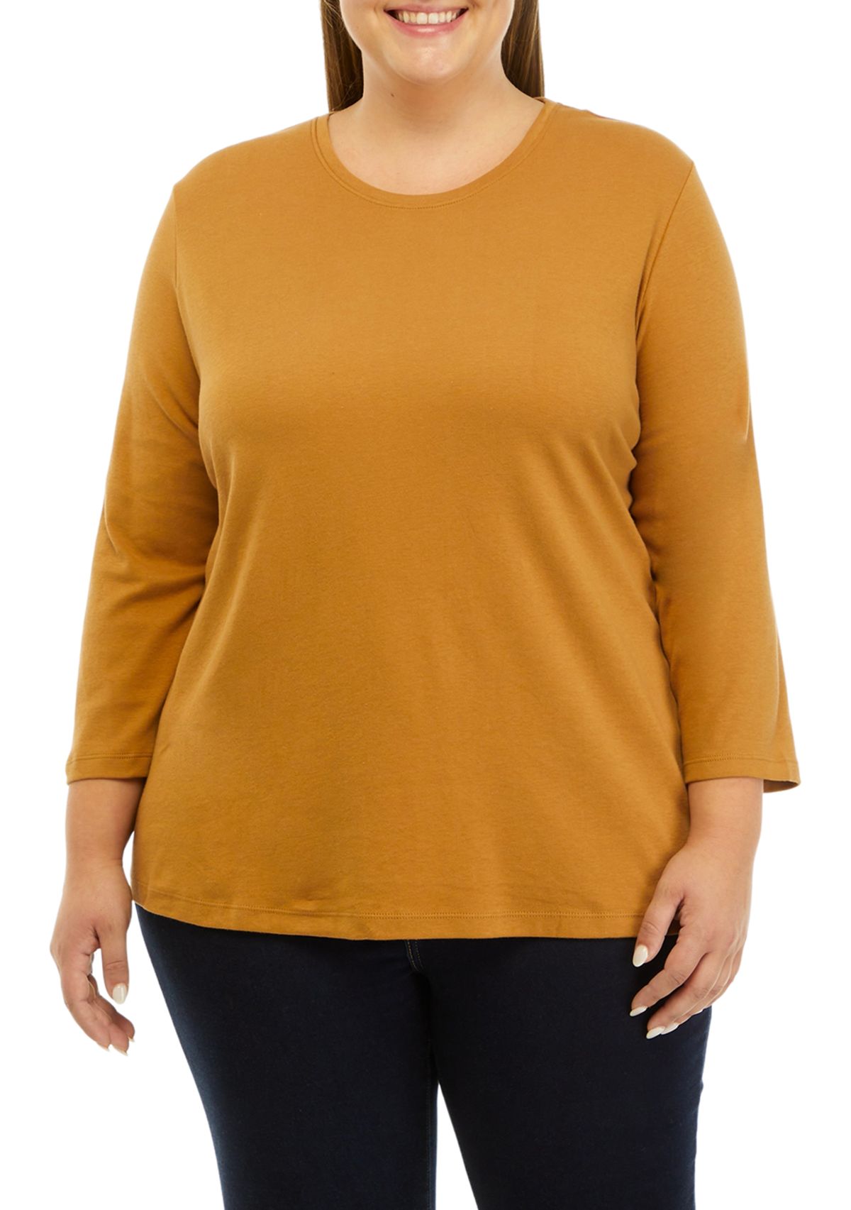Plus Size 3/4 Sleeve Crew Neck Fashion Shirt