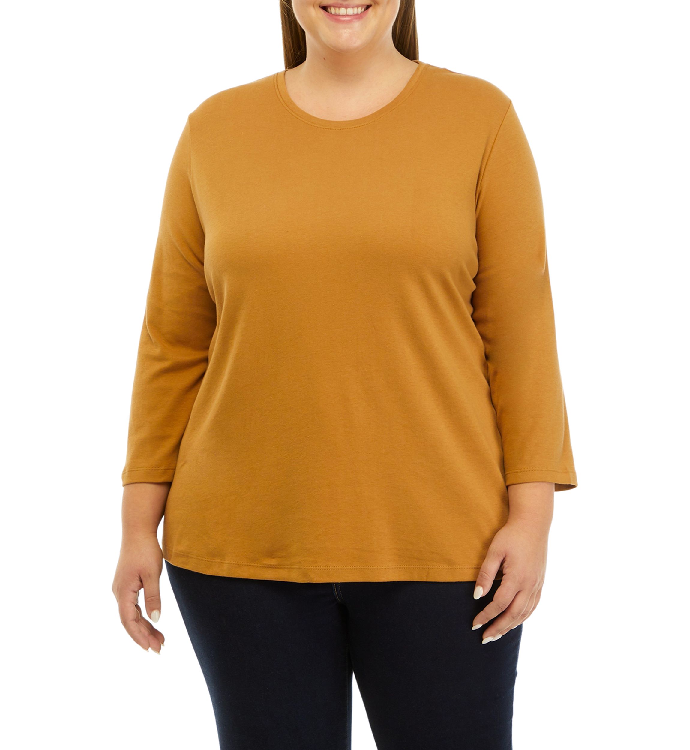 Plus Size 3/4 Sleeve Crew Neck Fashion Shirt