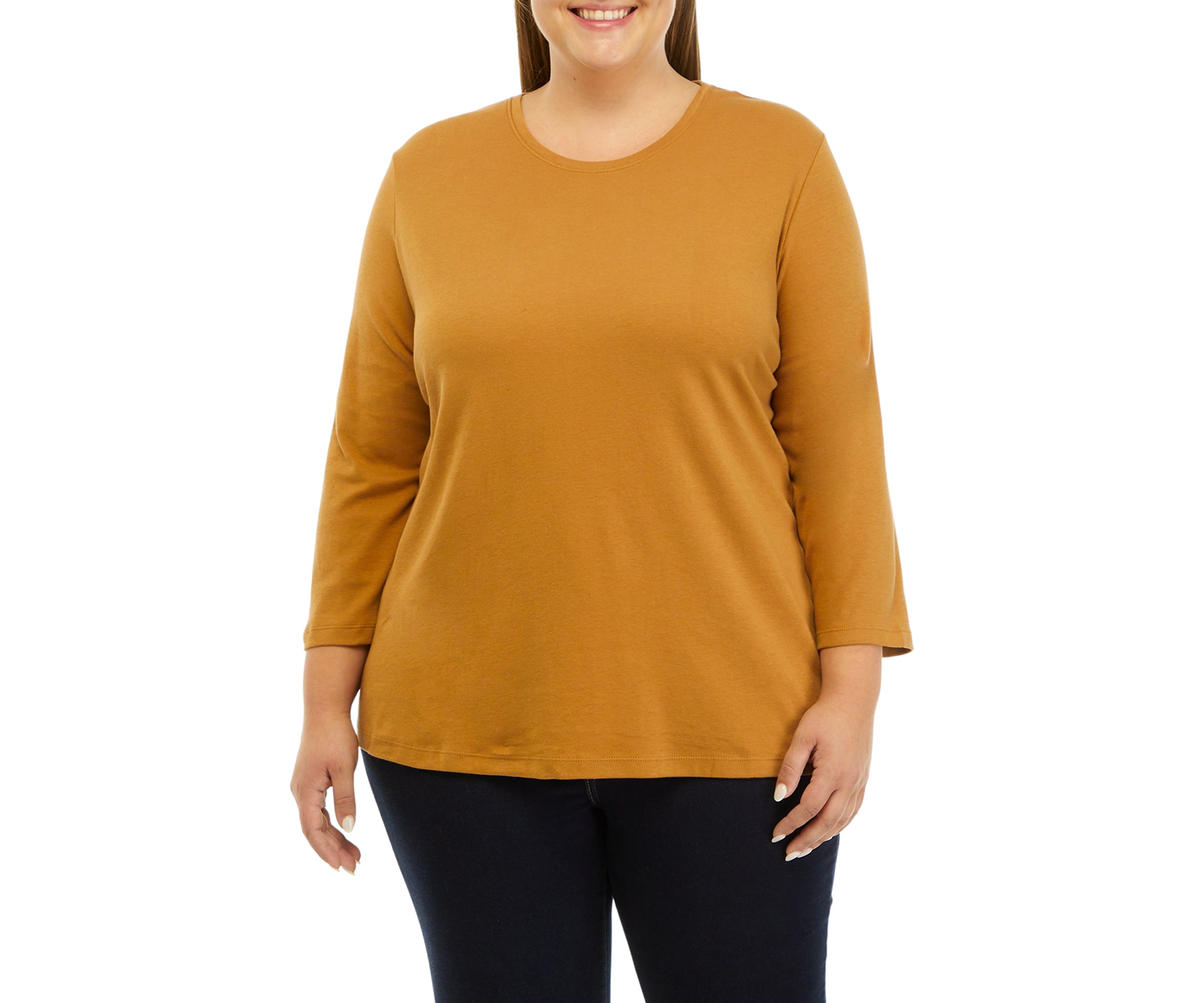 Plus Size 3/4 Sleeve Crew Neck Fashion Shirt