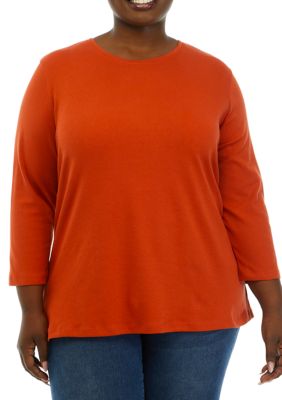 Kim Rogers® Women's Plus Size 3/4 Sleeve Henley Fashion T-Shirt