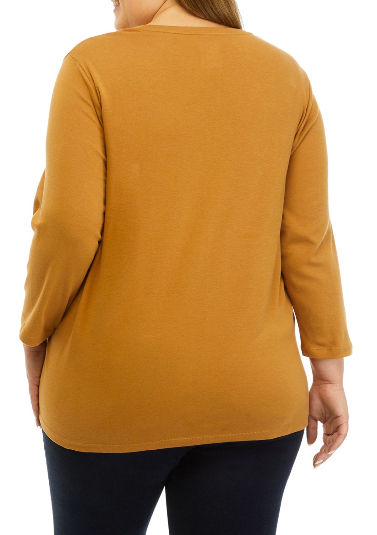 Plus Size 3/4 Sleeve Crew Neck Fashion Shirt