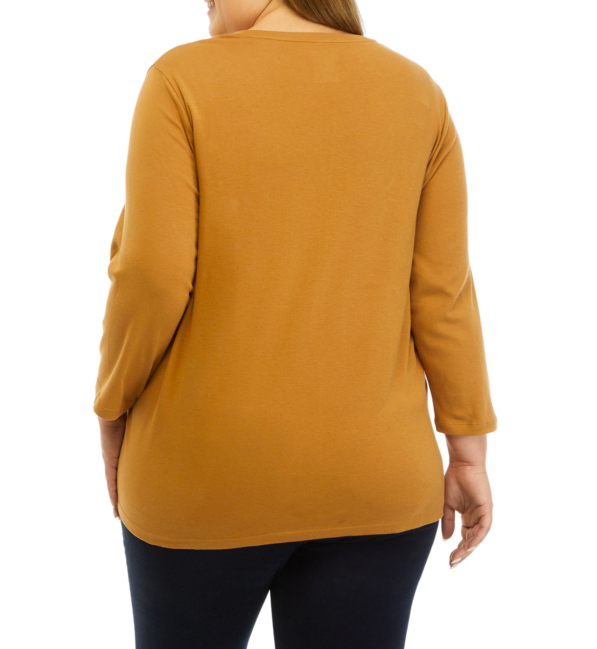 Plus Size 3/4 Sleeve Crew Neck Fashion Shirt