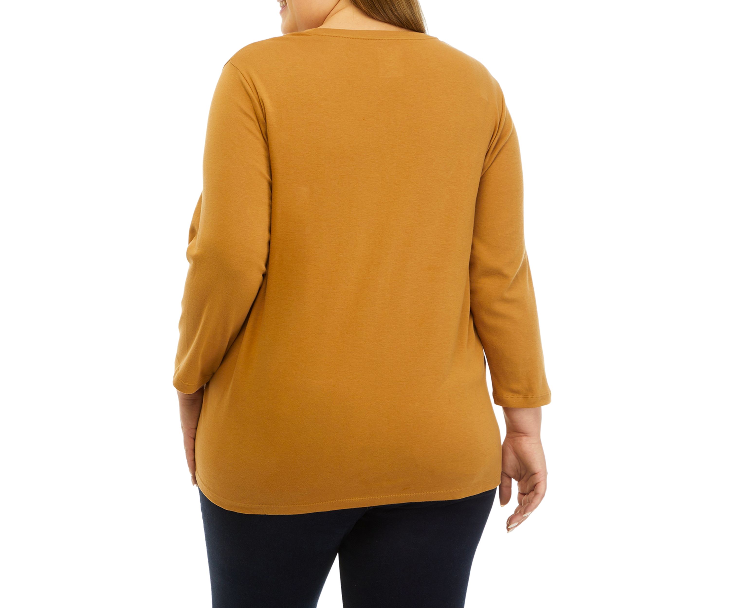 Plus Size 3/4 Sleeve Crew Neck Fashion Shirt