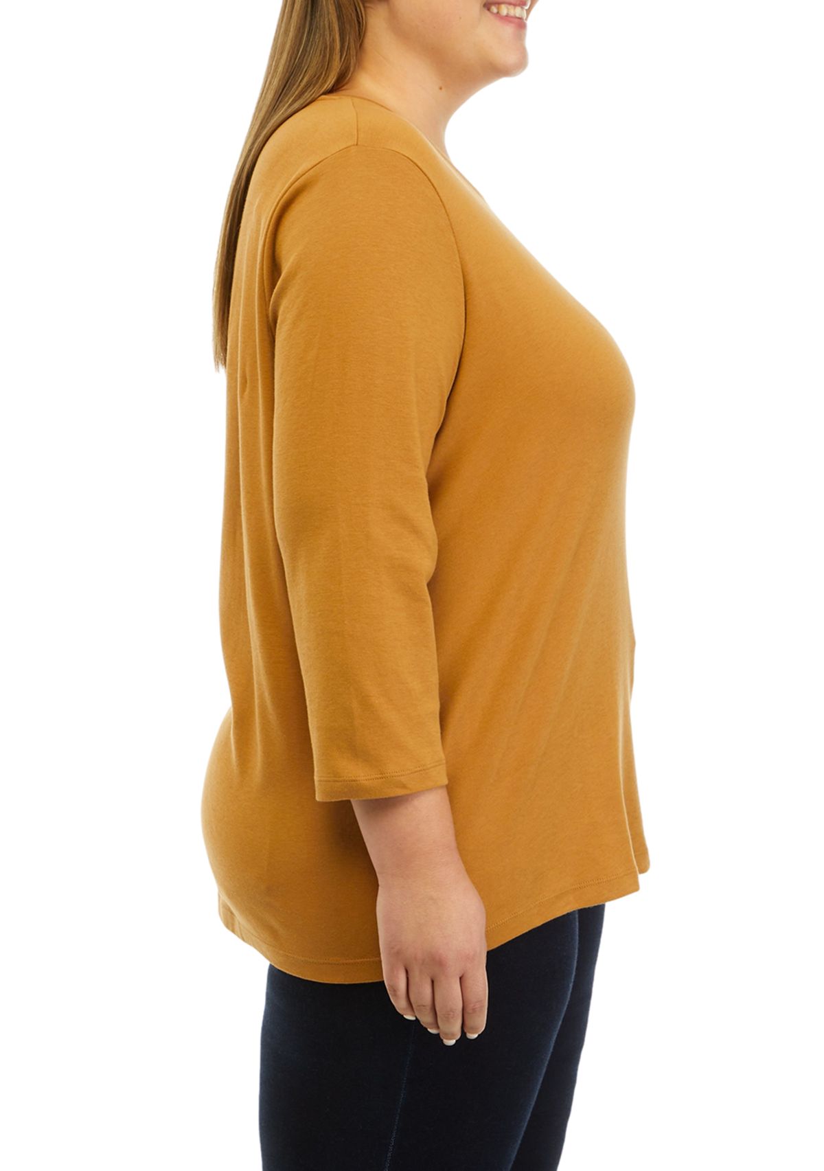 Plus Size 3/4 Sleeve Crew Neck Fashion Shirt