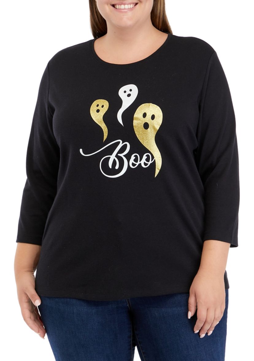 Plus Size 3/4 Sleeve Crew Neck Graphic T-Shirt