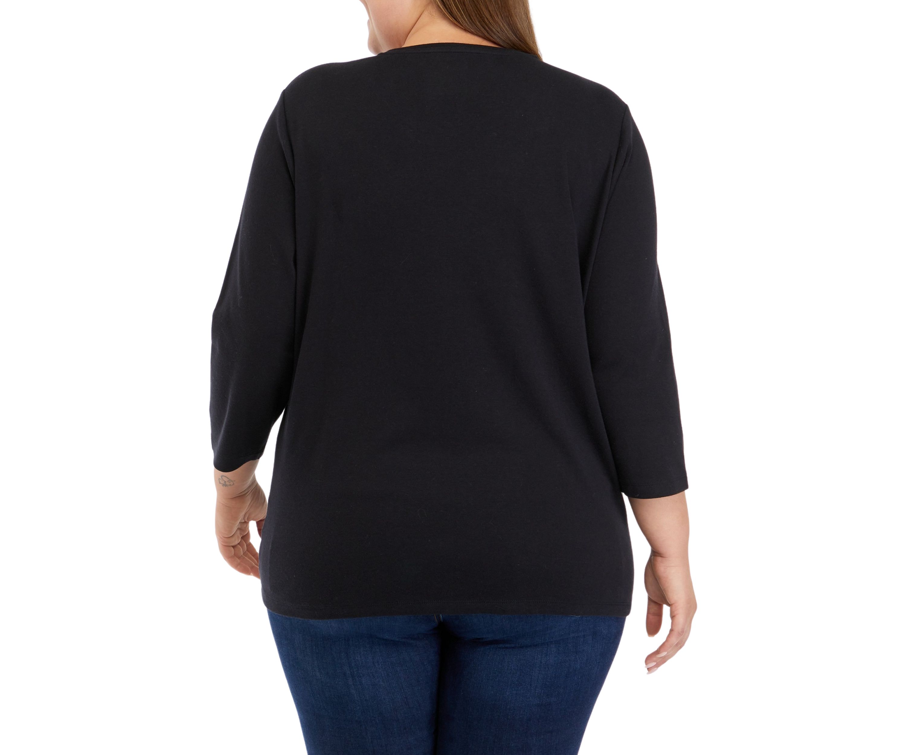 Plus Size 3/4 Sleeve Crew Neck Graphic T-Shirt