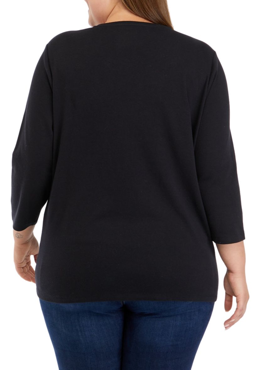 Plus Size 3/4 Sleeve Crew Neck Graphic T-Shirt