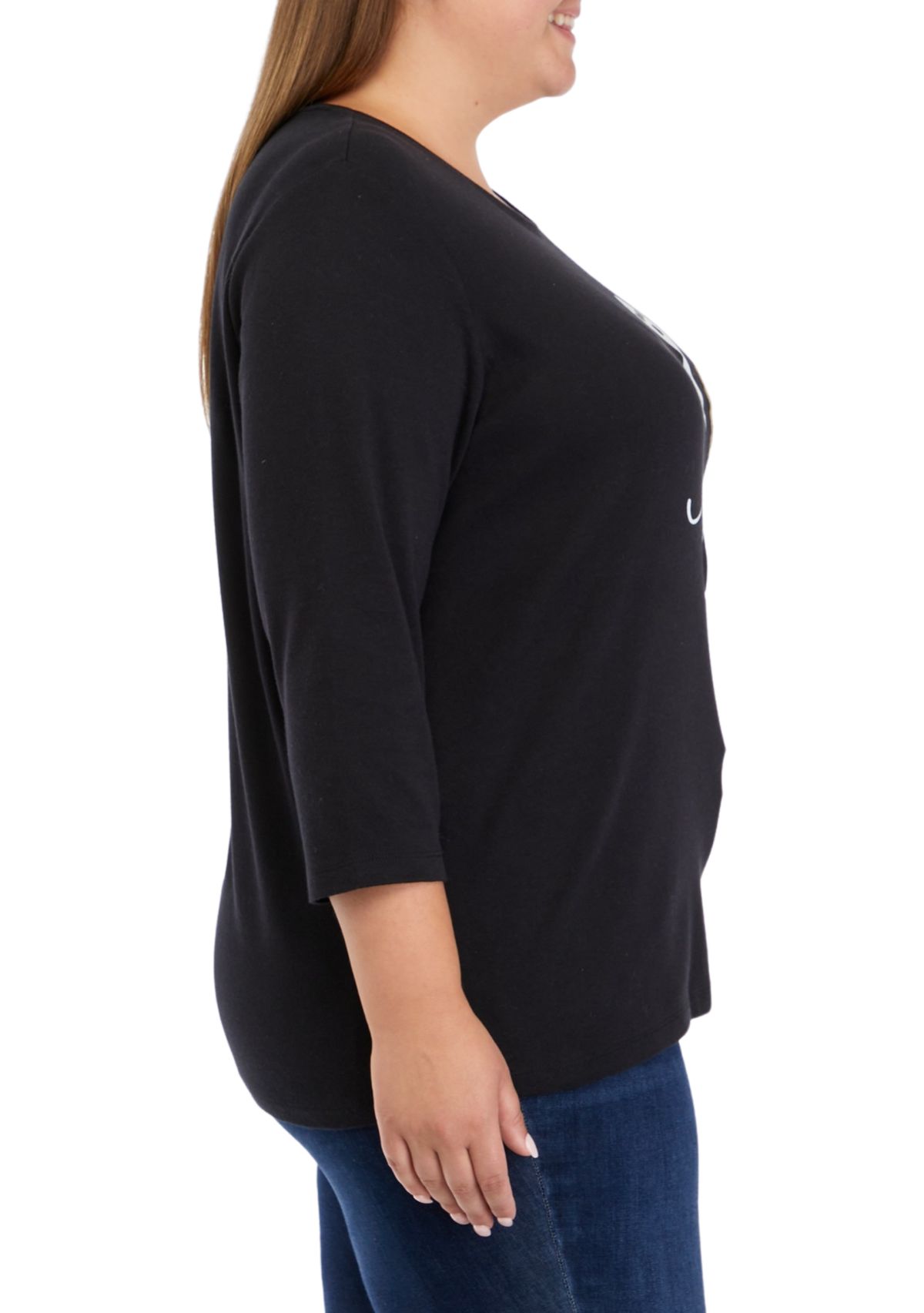 Plus Size 3/4 Sleeve Crew Neck Graphic T-Shirt