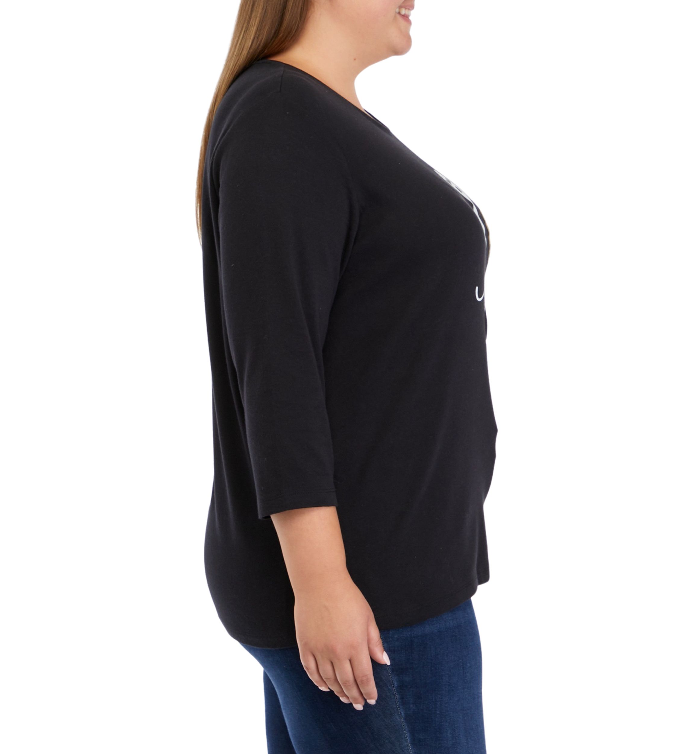 Plus Size 3/4 Sleeve Crew Neck Graphic T-Shirt