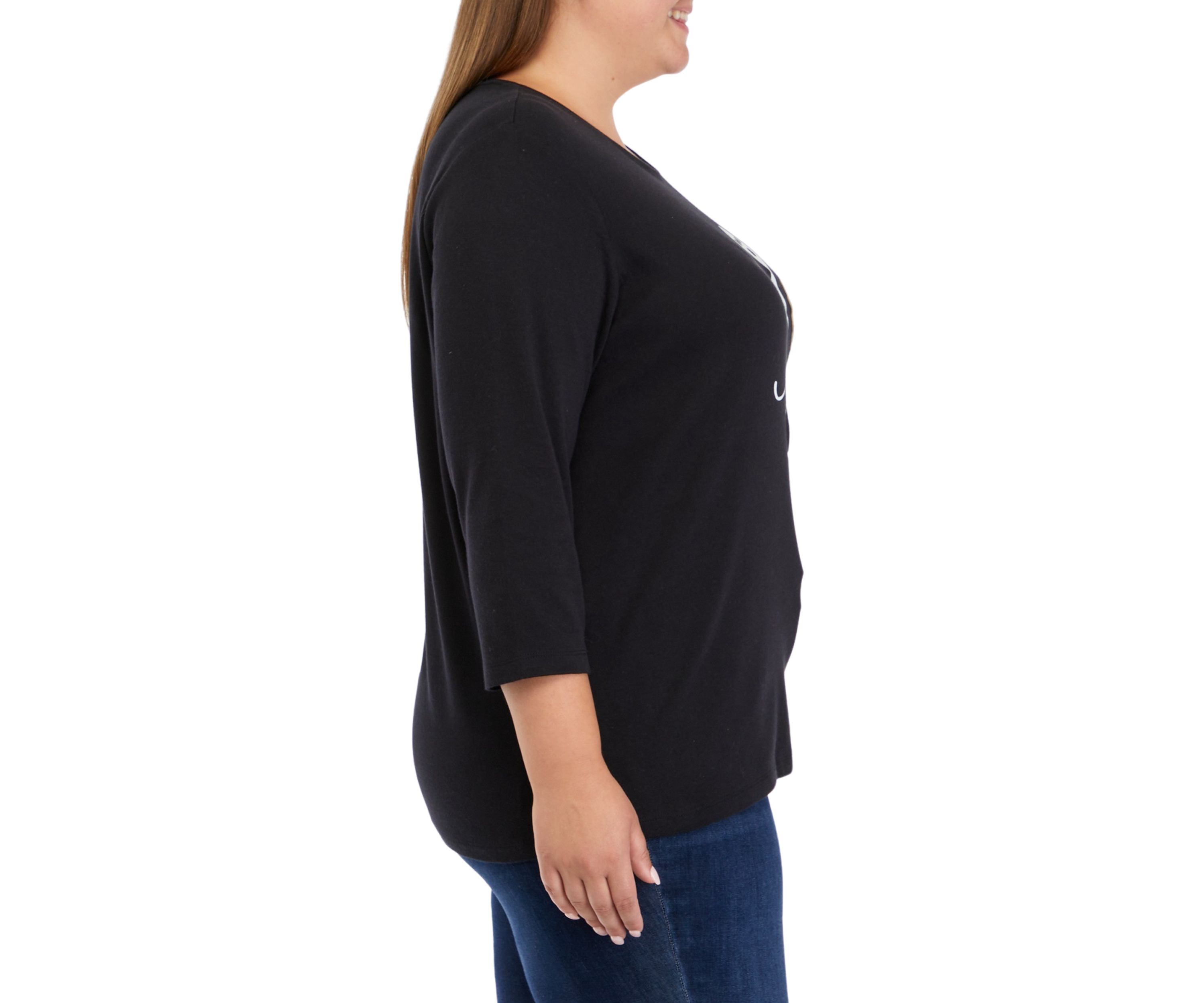 Plus Size 3/4 Sleeve Crew Neck Graphic T-Shirt