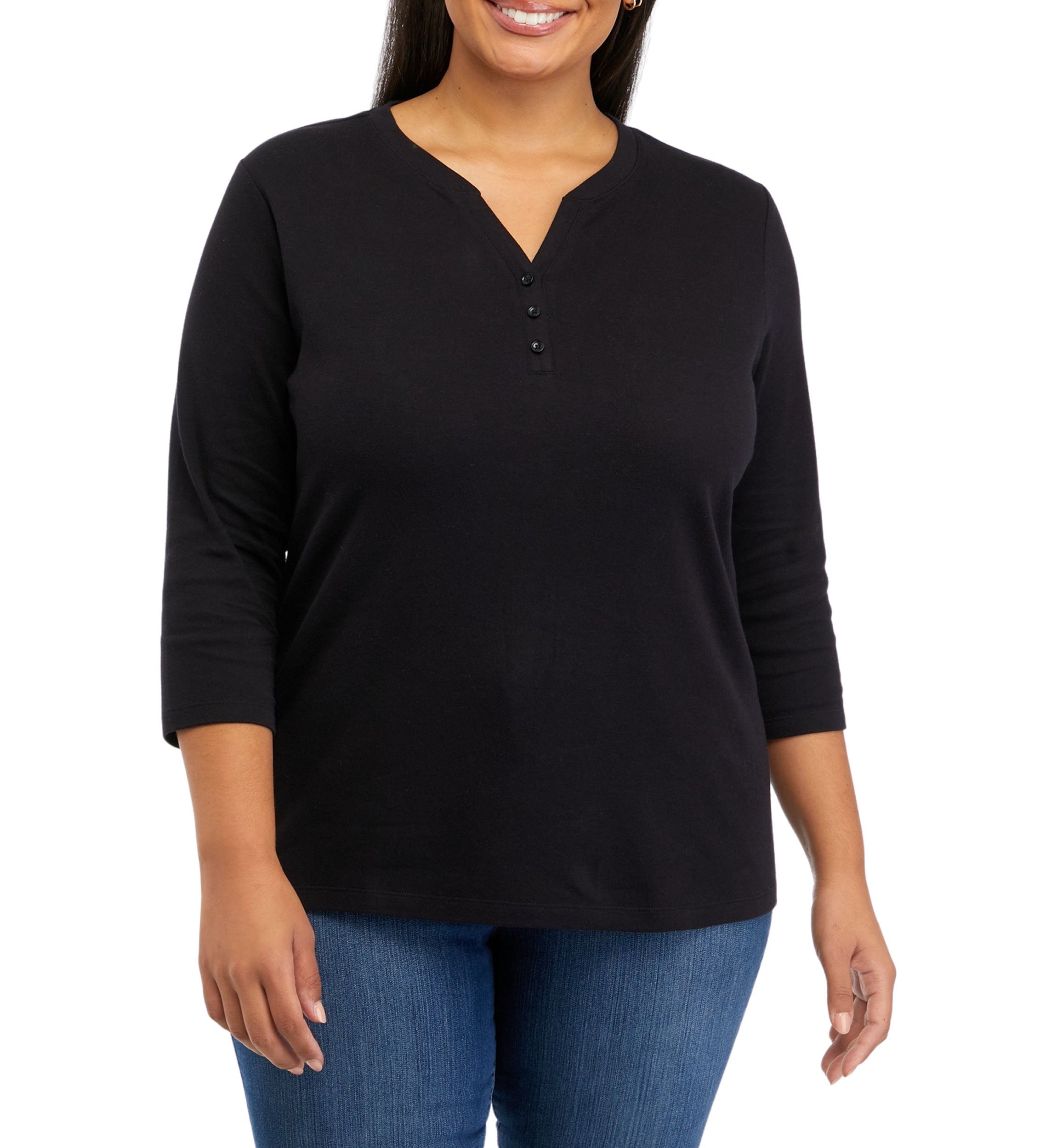 Plus Size 3/4 Sleeve Henley Shirt 