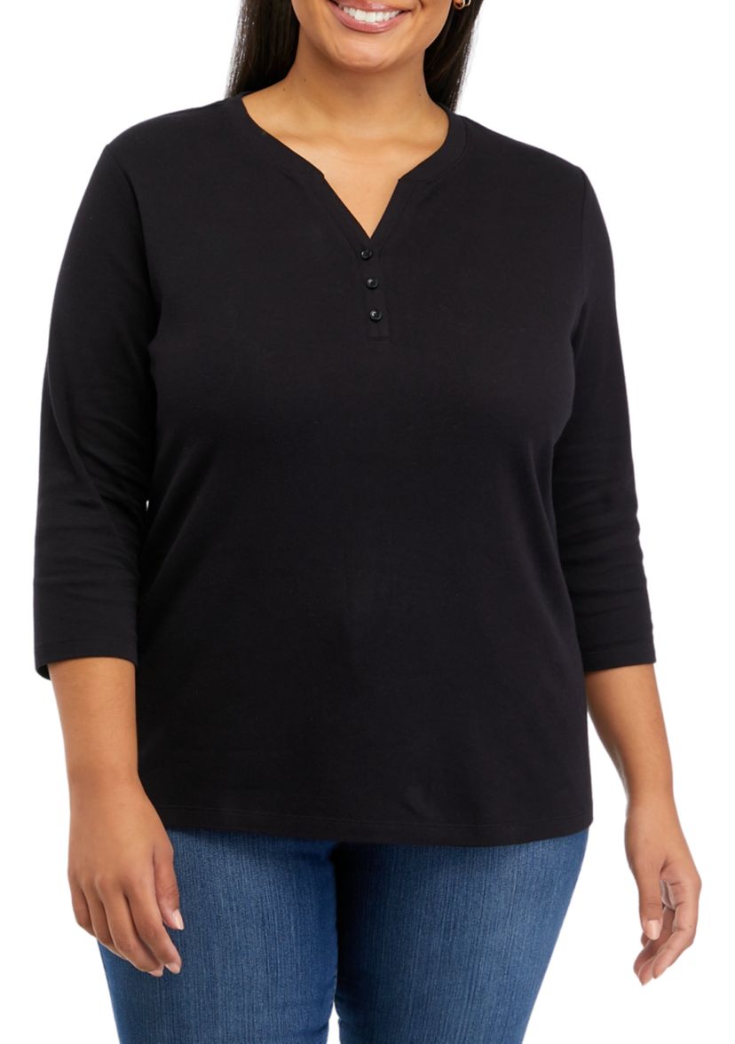 Plus Size 3/4 Sleeve Henley Shirt 