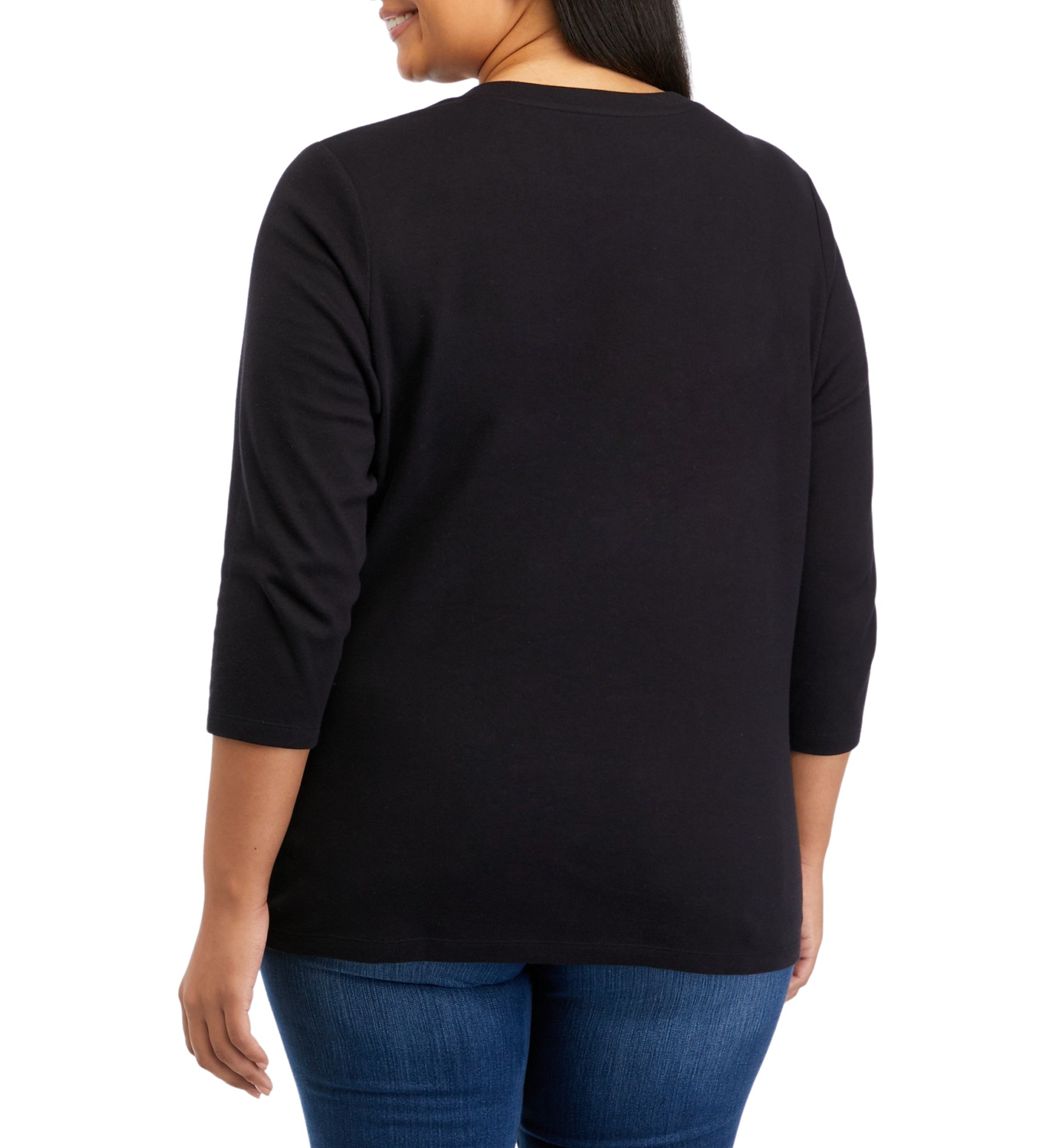 Plus Size 3/4 Sleeve Henley Shirt 