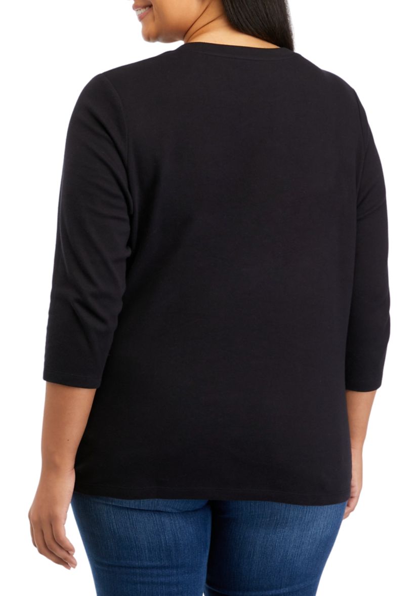 Plus Size 3/4 Sleeve Henley Shirt 