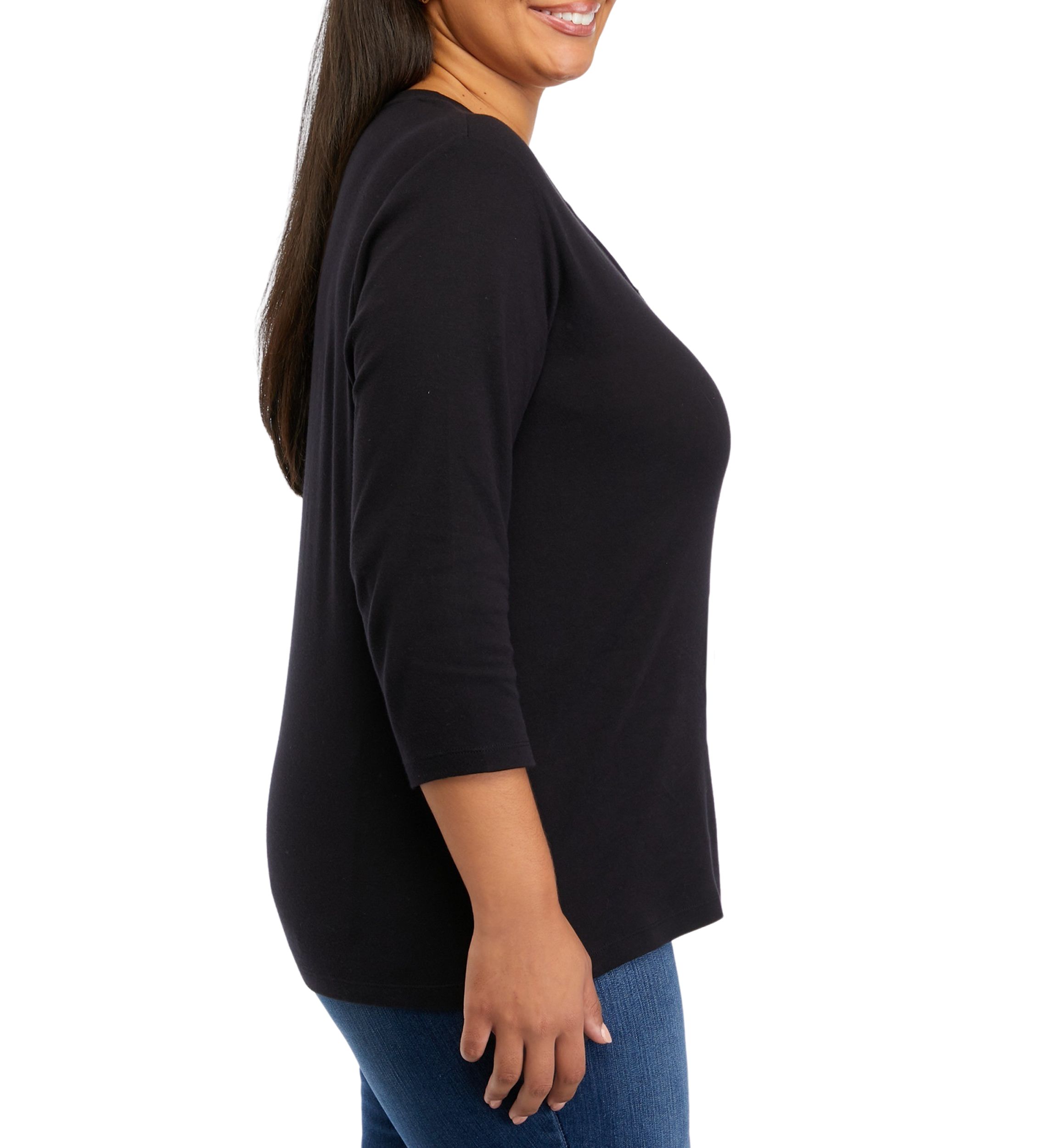 Plus Size 3/4 Sleeve Henley Shirt 