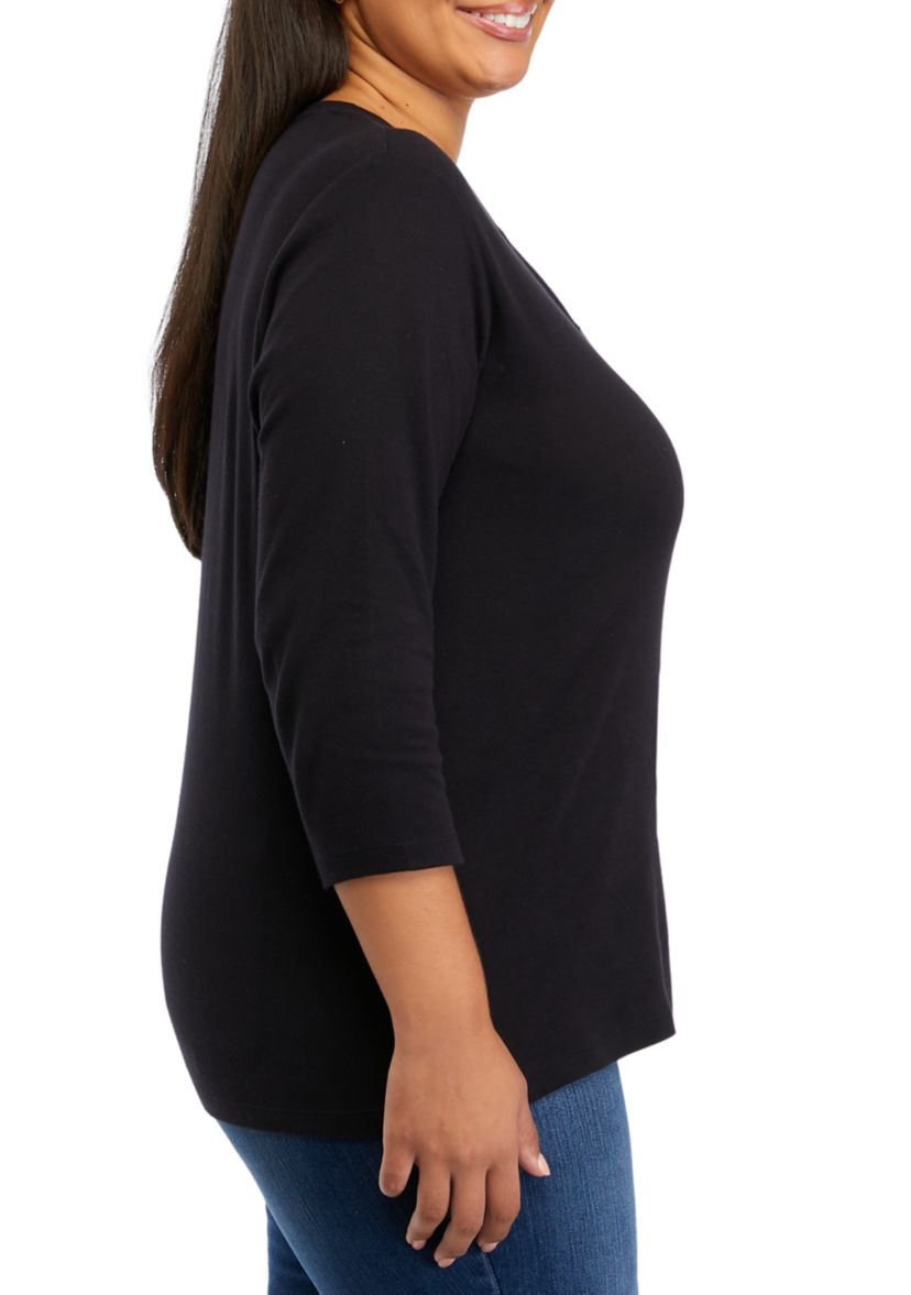 Plus Size 3/4 Sleeve Henley Shirt 