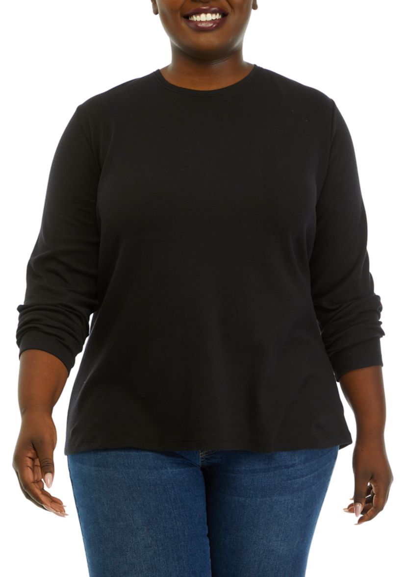 Plus Size Solid Crew Neck Top