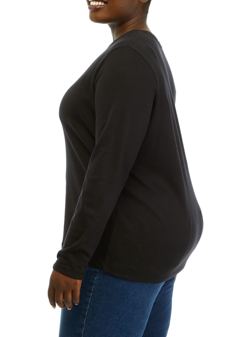Plus Size Solid Crew Neck Top