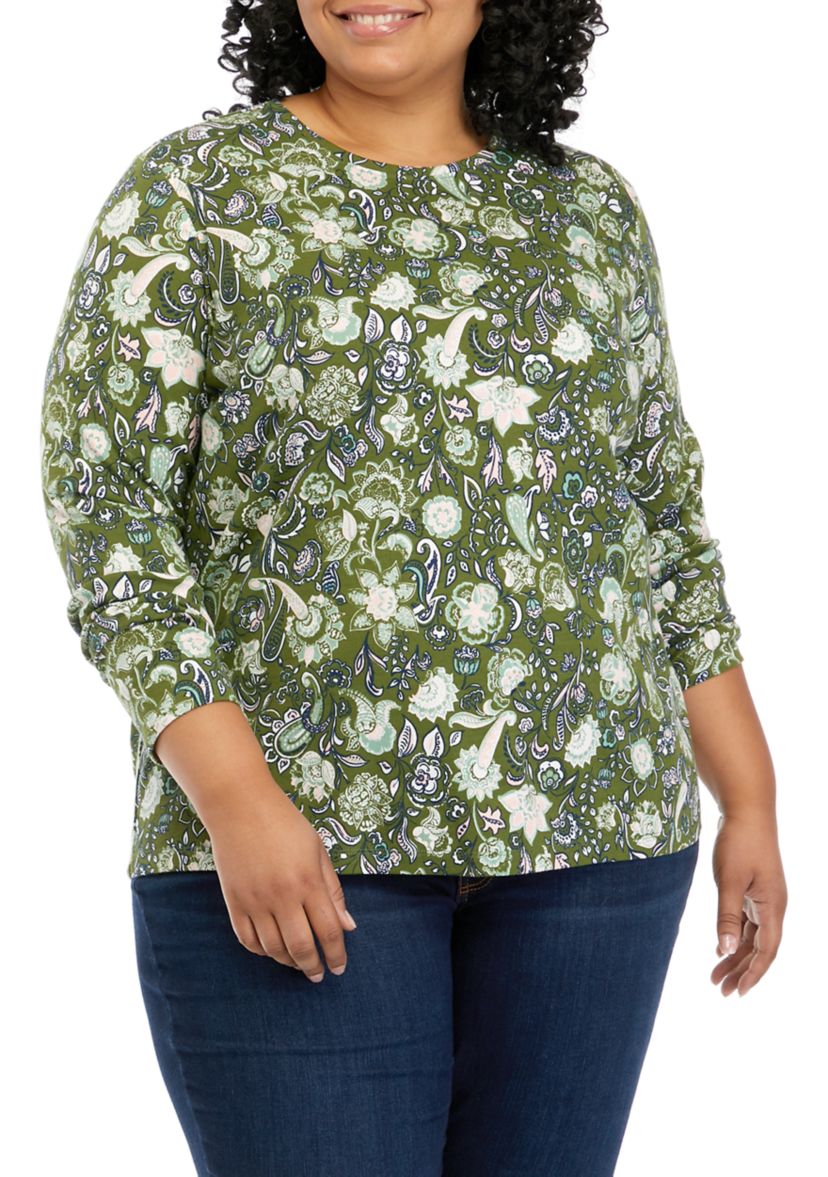 Plus Size Long Sleeve Printed T-Shirt