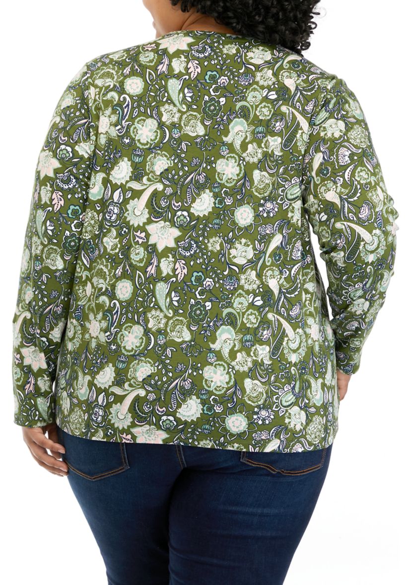 Plus Size Long Sleeve Printed T-Shirt