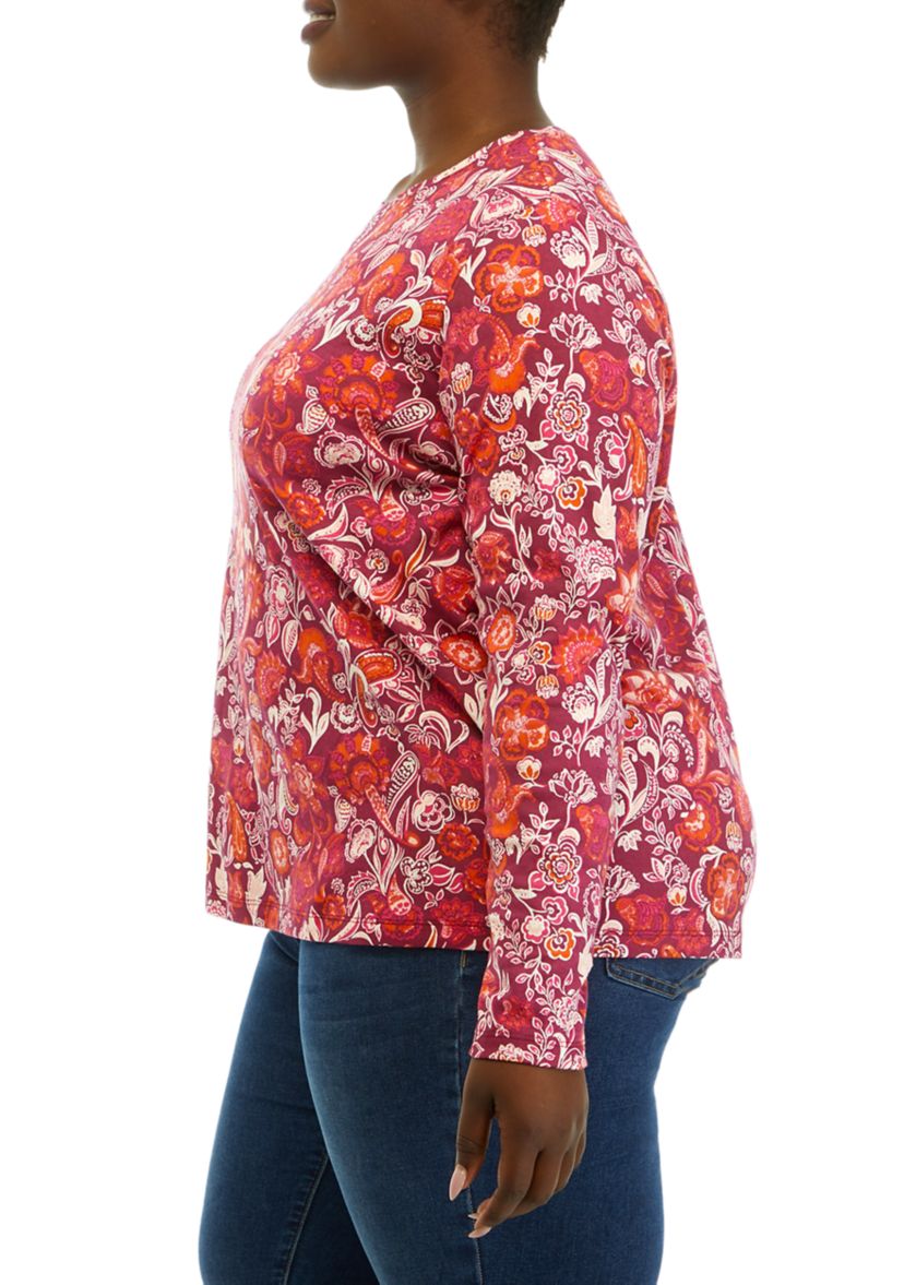 Plus Size Long Sleeve Printed T-Shirt