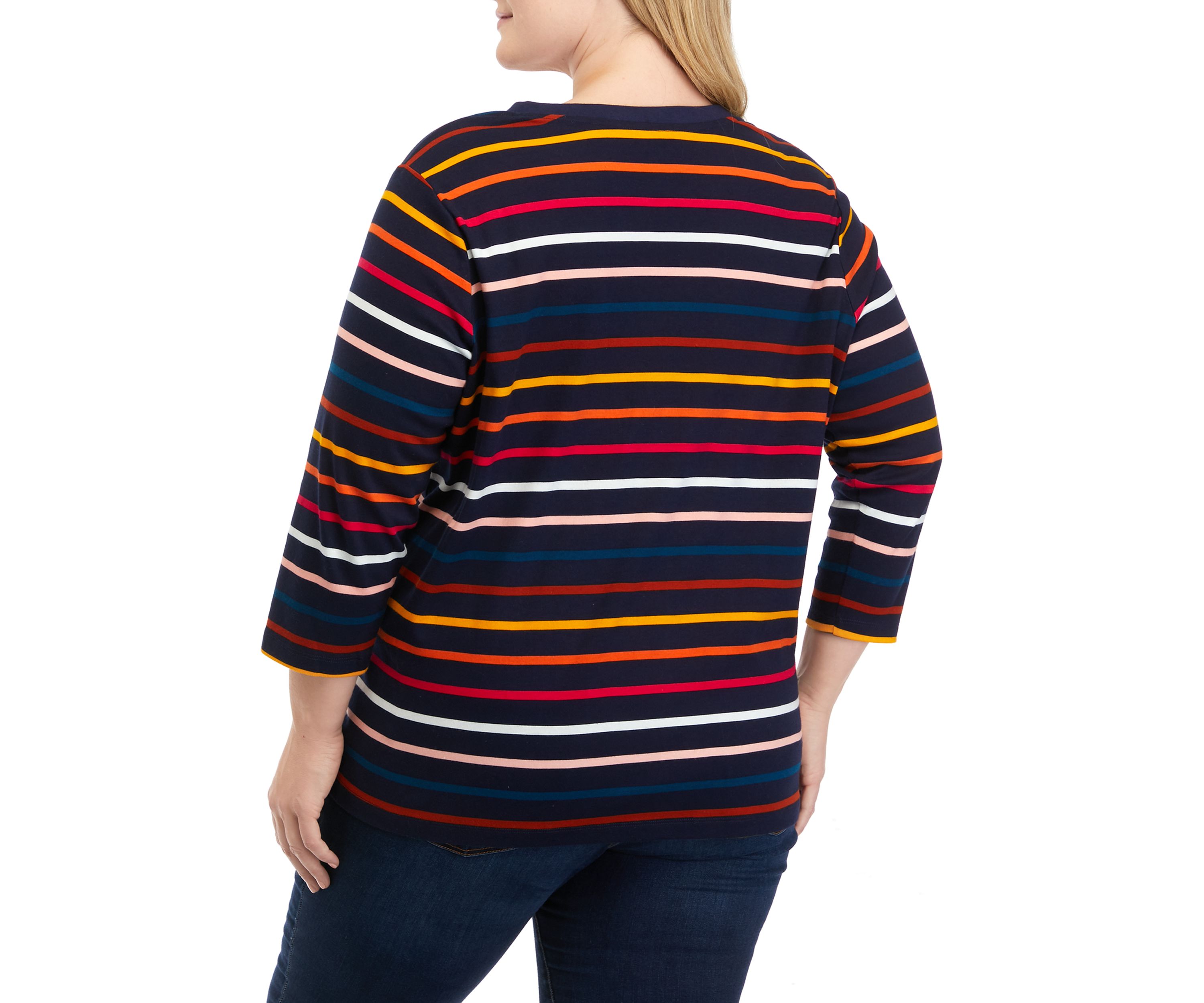 Plus Size 3/4 Sleeve Striped Henley Shirt