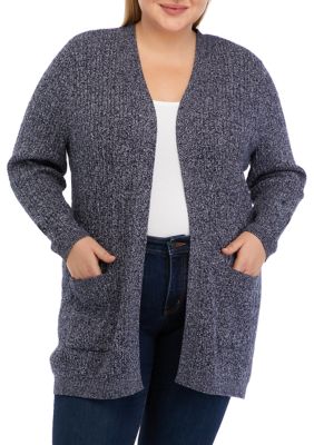 PLUS SIZE Womens BLUE MIST LONG SWEATER DUSTER CARDIGAN POCKETS 1X TRUE TO  SIZE