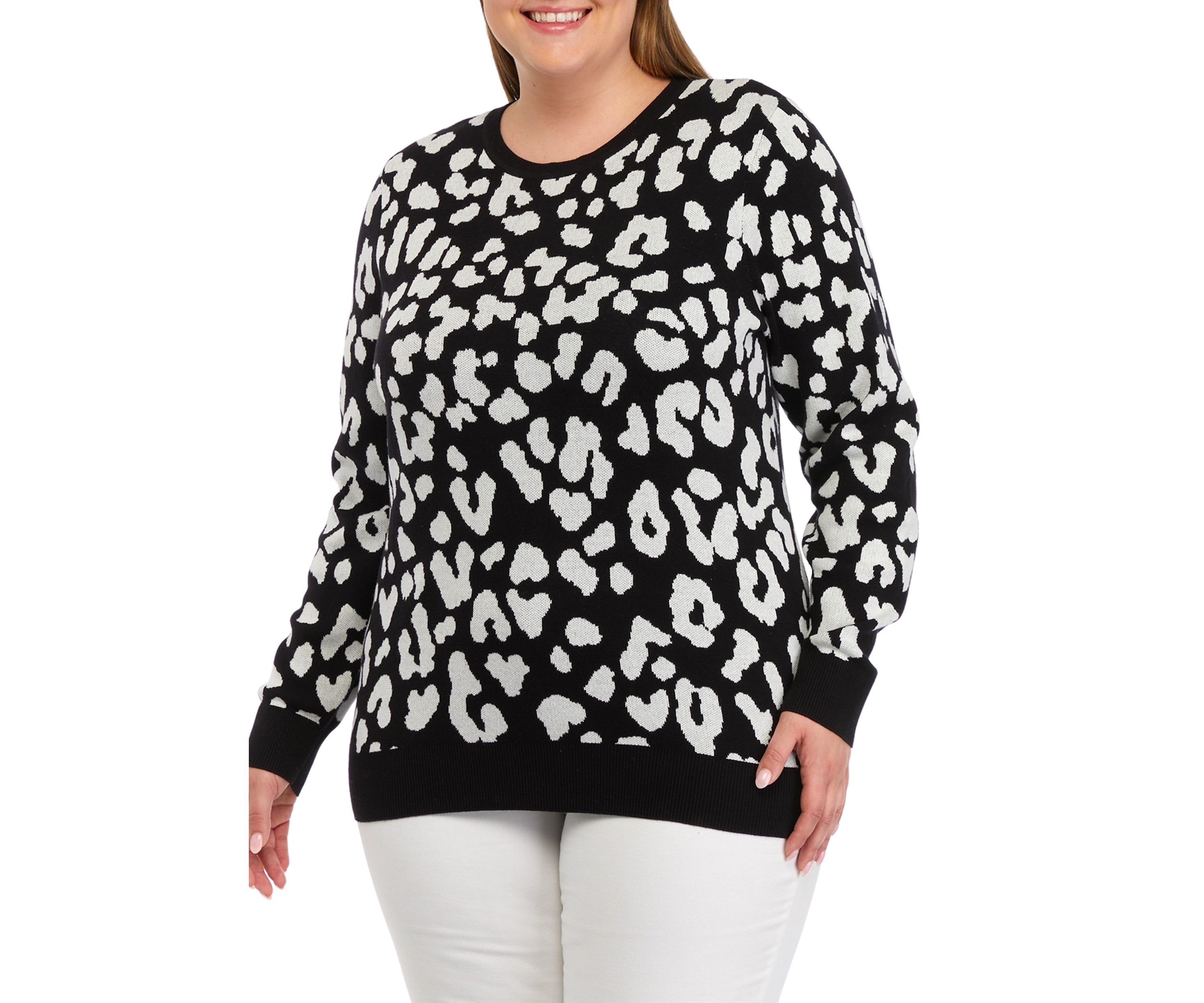 Plus Size Long Sleeve Animal Print Sweater 