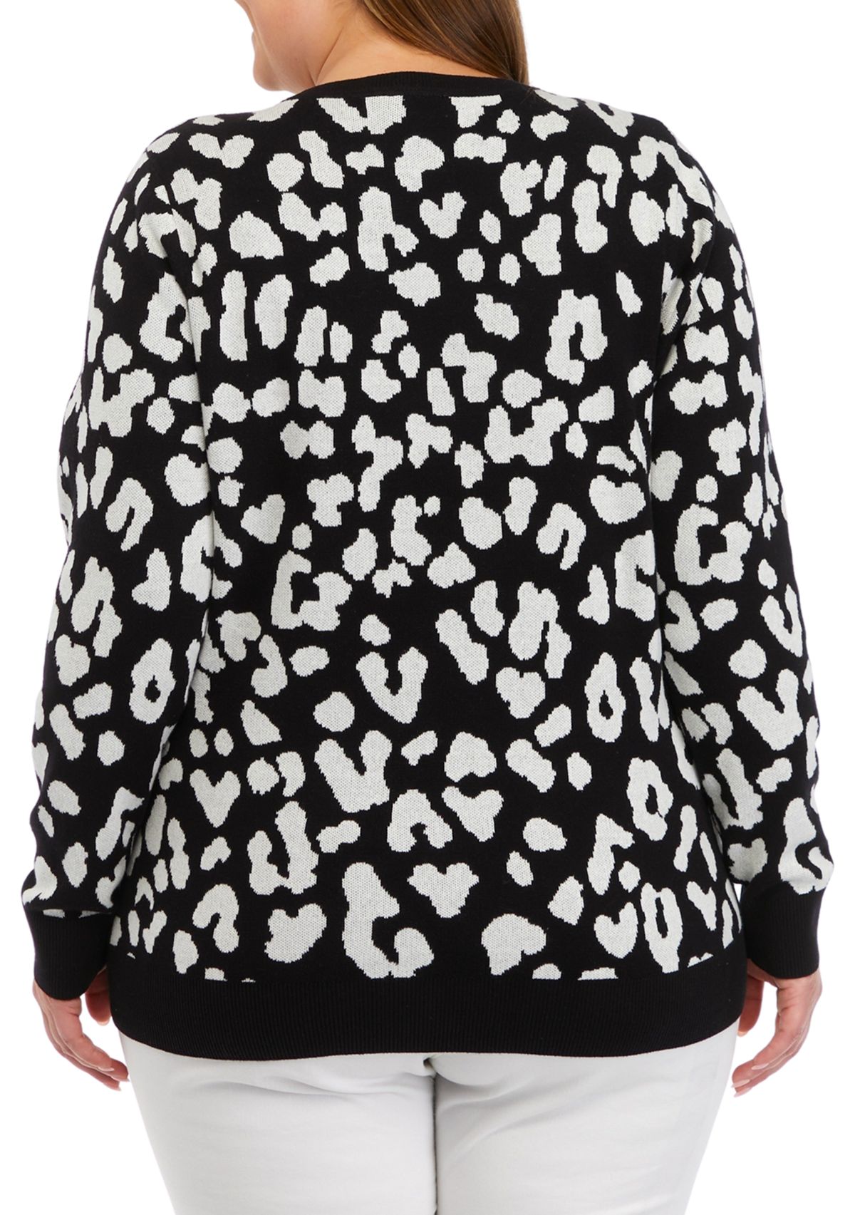 Plus Size Long Sleeve Animal Print Sweater 