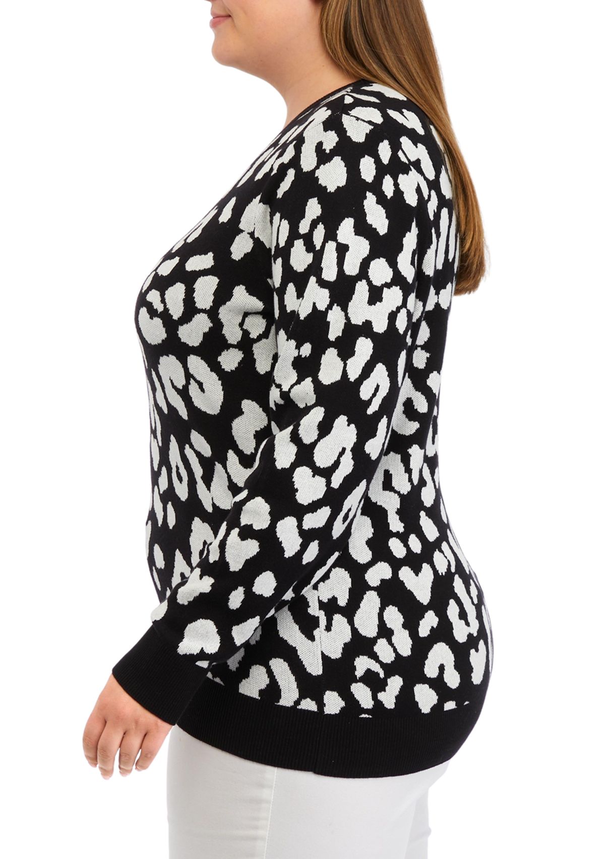 Plus Size Long Sleeve Animal Print Sweater 
