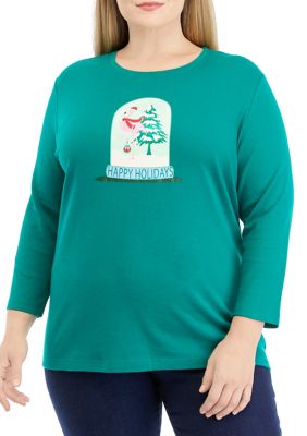 Kim Rogers Women's Plus Size Happy Holidays Graphic Top
