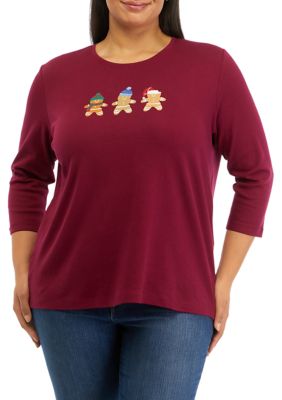 Kim Rogers Women's Plus Size Happy Holidays Graphic Top, 2X