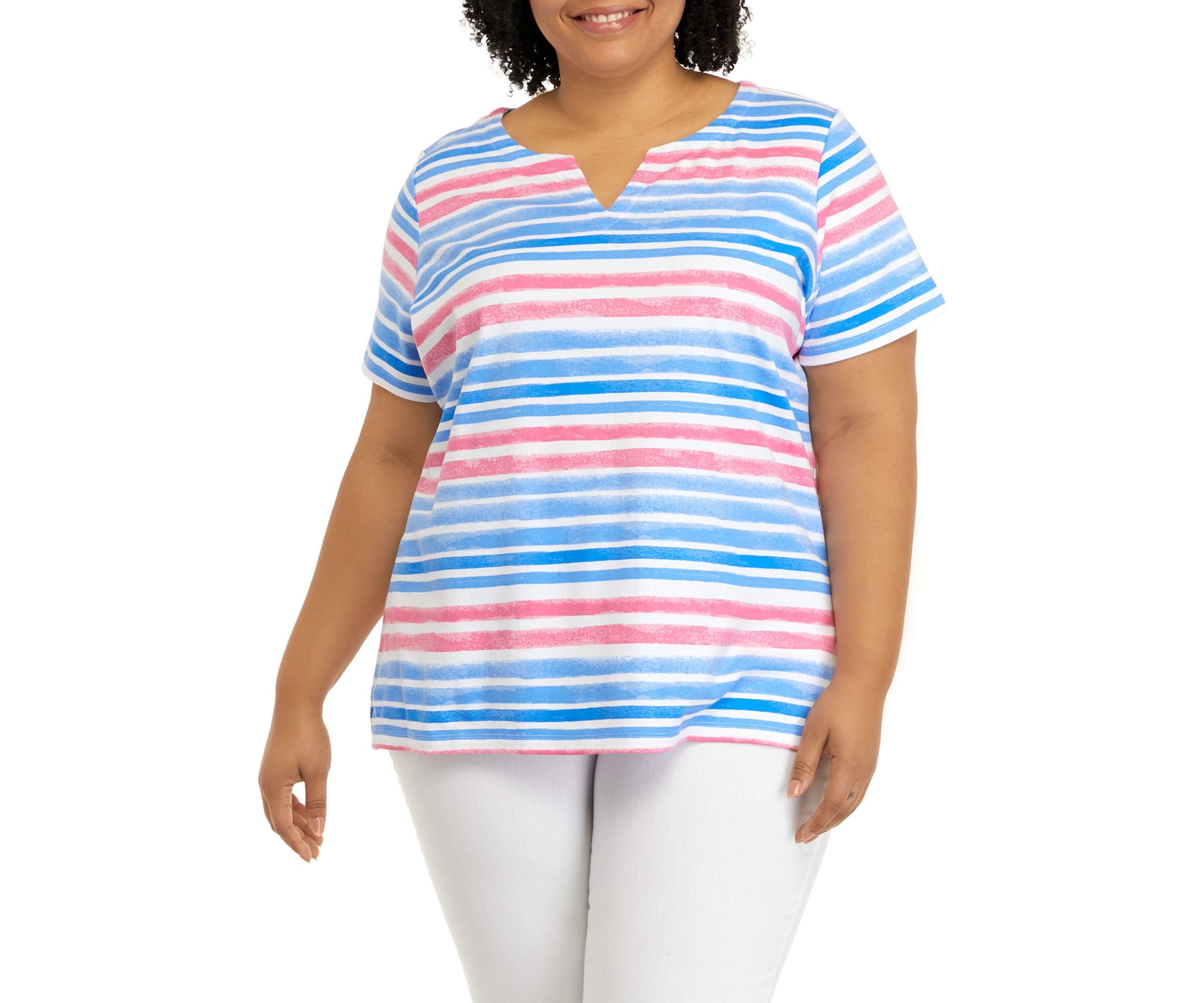 Plus Size Short Sleeve V-Neck Printed Top