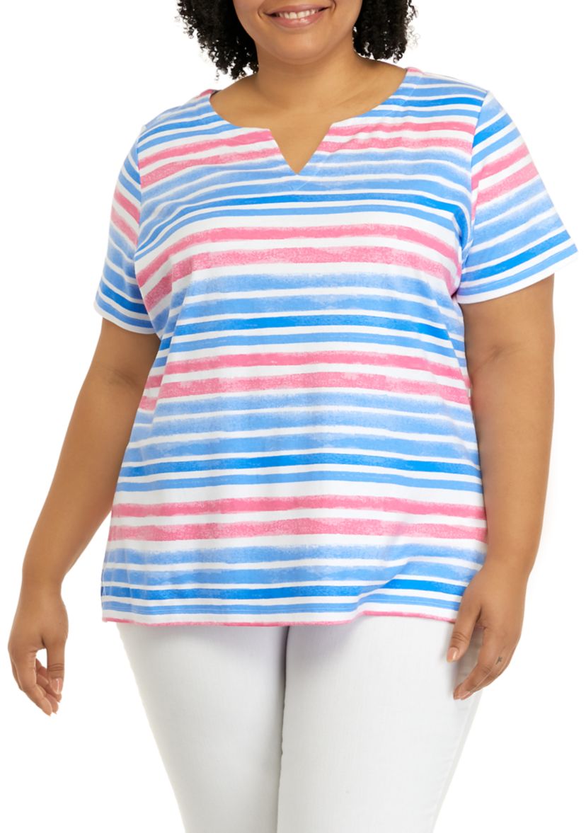 Plus Size Short Sleeve V-Neck Printed Top