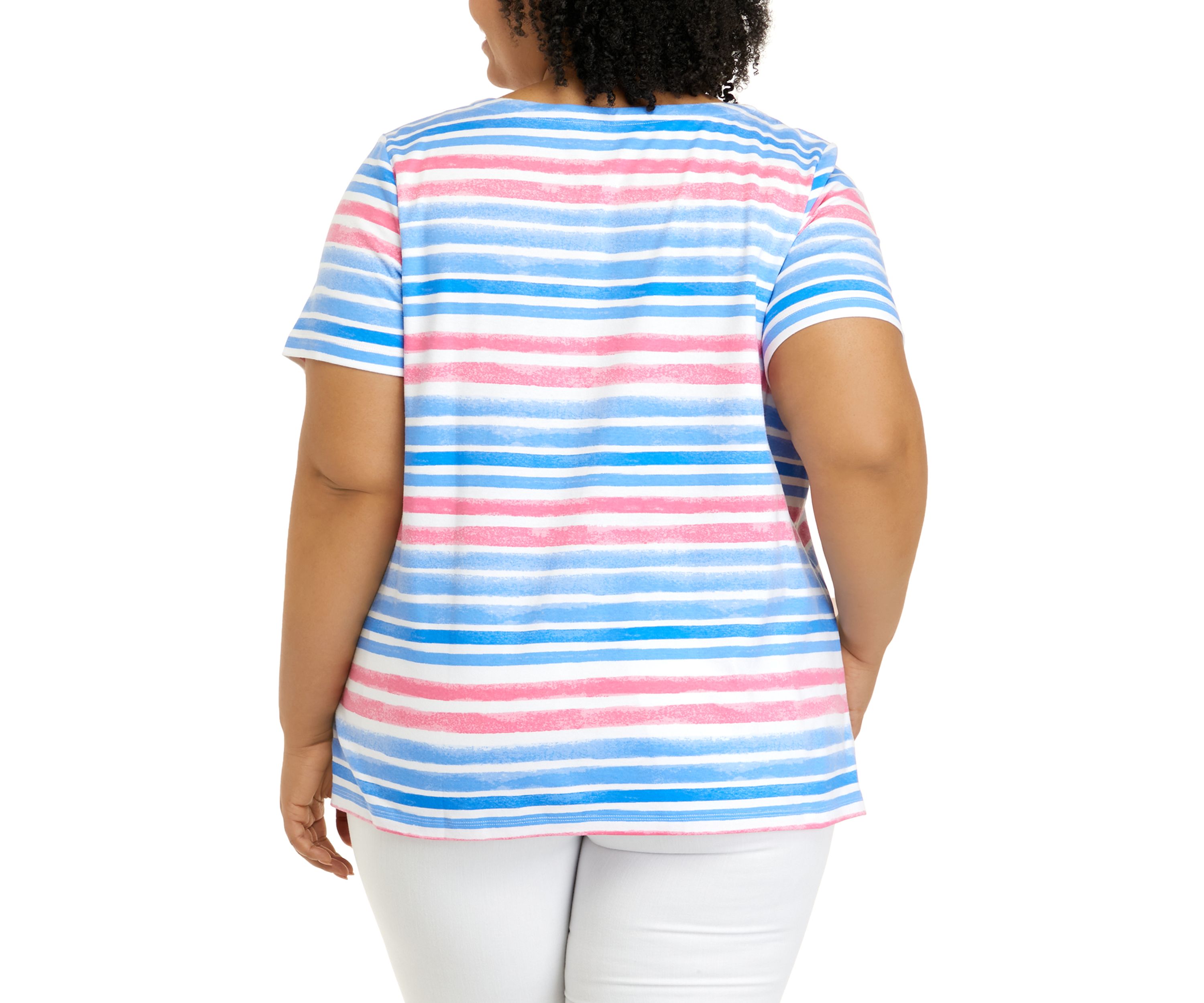 Plus Size Short Sleeve V-Neck Printed Top